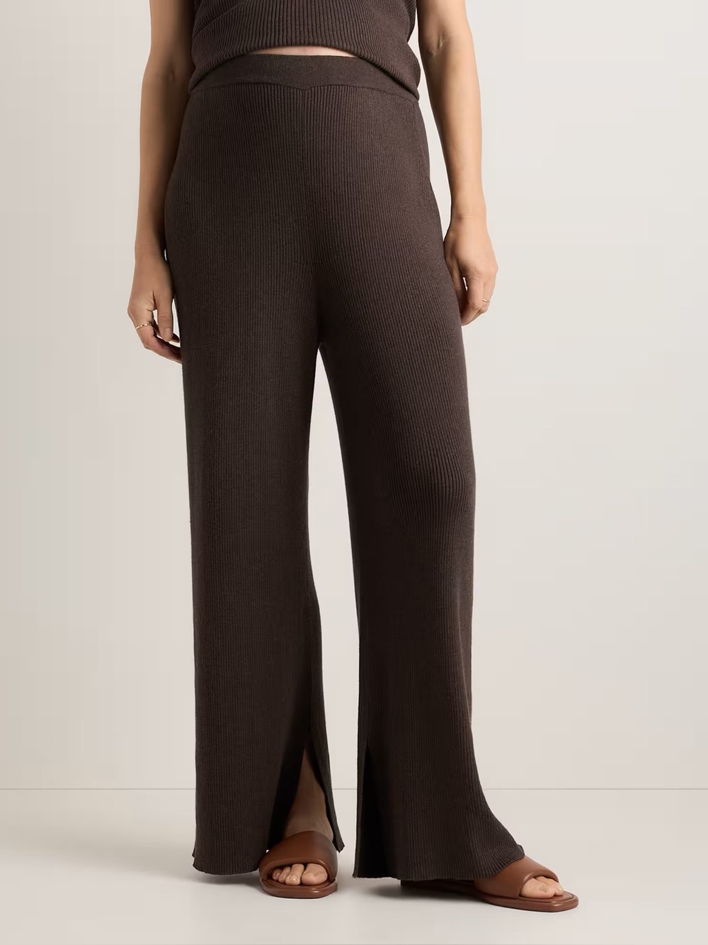 Quince Cotton Cashmere Maternity Wide Leg Pants XL Mocha Heather NWT Ribbed Knit
